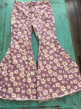 We The Free Lavender Hibiscus Bellbottoms Jeans